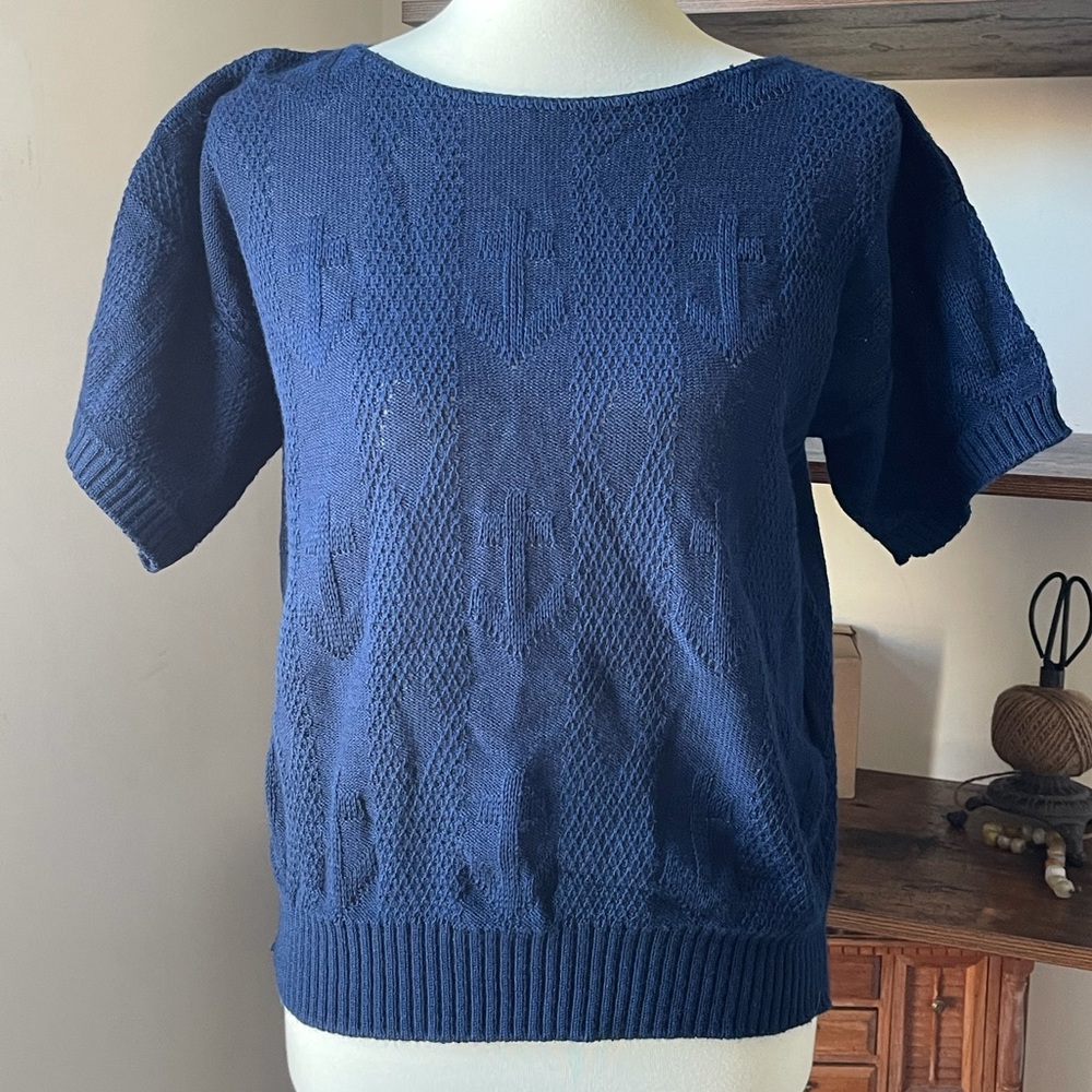 VINTAGE 1980s USA Made Kenneth Too Blue Knit Boatneck Women’s Sweater